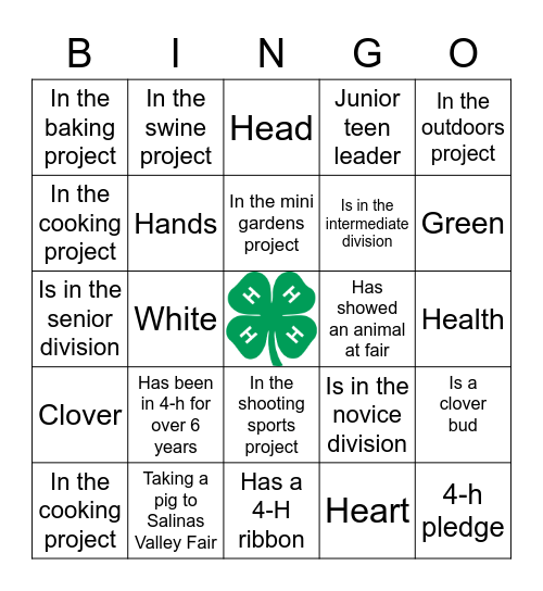 Mission 4-H Bingo Card