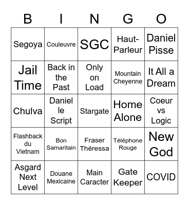 Stargate Bingo Card