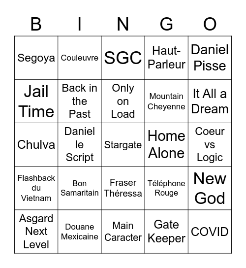 Stargate Bingo Card