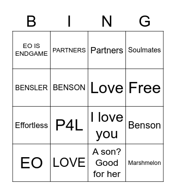 SharBenson Bingo Card