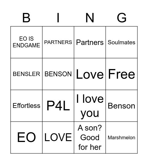 SharBenson Bingo Card