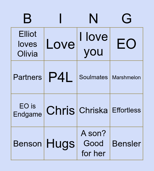 SharBenson Bingo Card