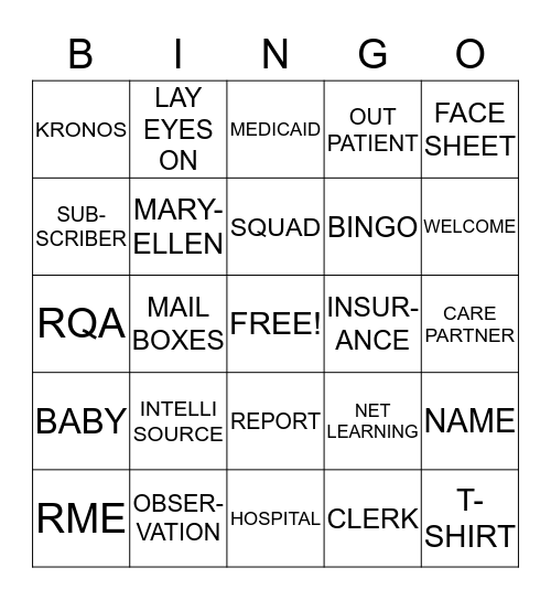 PATIENT ACCESS BINGO Card