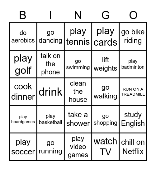UNIT 5: STAY IN SHAPE Bingo Card