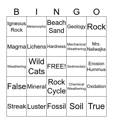 Geology Bingo Card