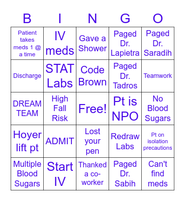 Nurse's Week BINGO Card