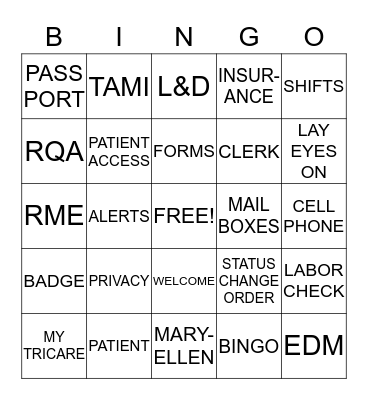 PATIENT ACCESS BINGO Card