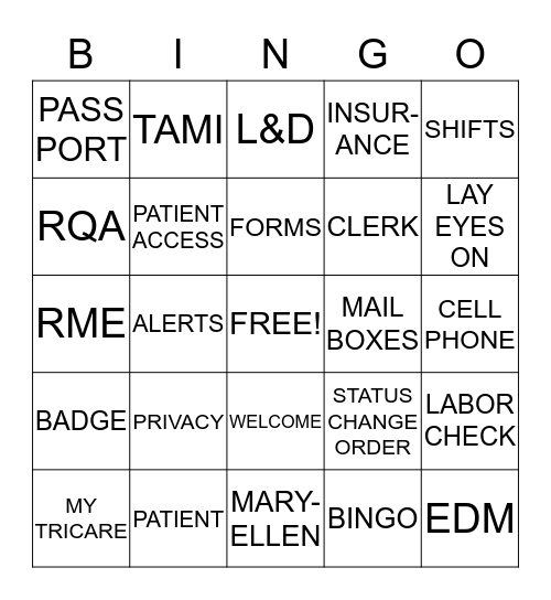 PATIENT ACCESS BINGO Card