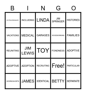 THE TWIN 'JIMS' Bingo Card