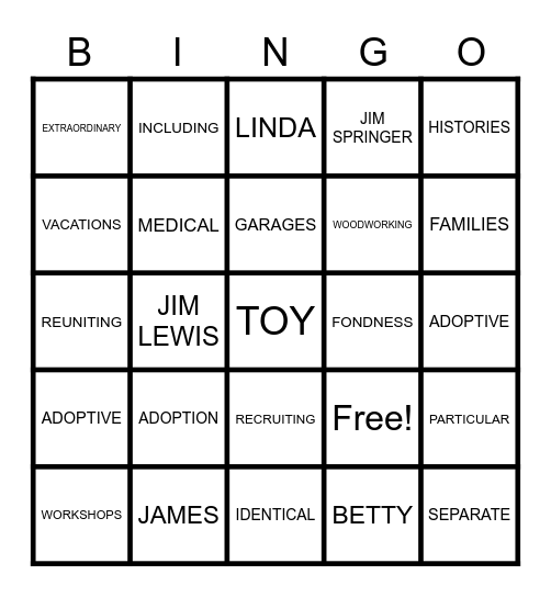 THE TWIN 'JIMS' Bingo Card