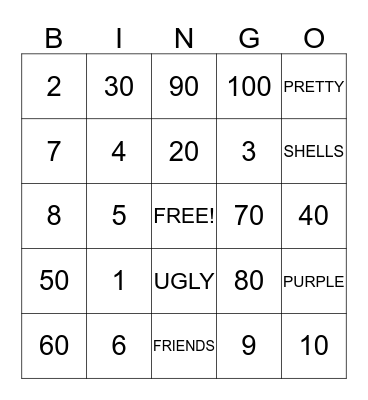 Numbers Bingo Card