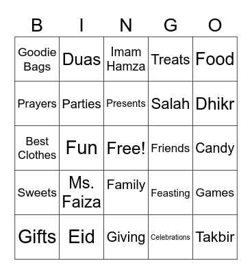 UMA Eid Bingo Card