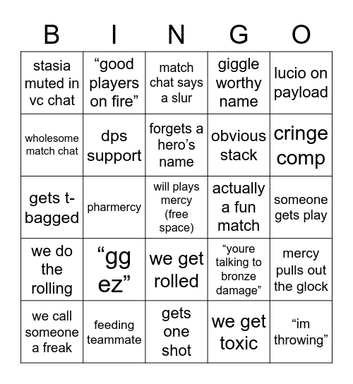 overwatch gaming Bingo Card