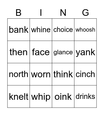 CKLA Words Assess 1 Bingo Card