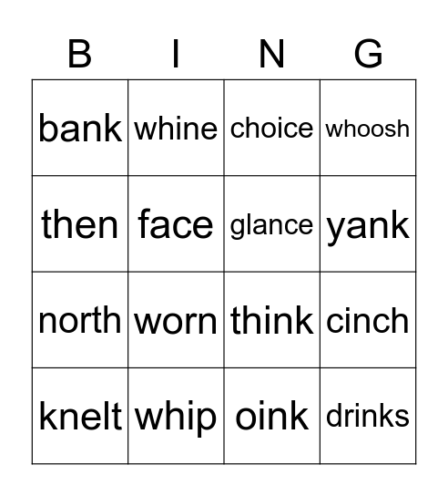 CKLA Words Assess 1 Bingo Card