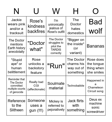 Doctor Who Series 1 Rewatch Let's Goooo Bingo Card