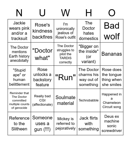 Doctor Who Series 1 Rewatch Let's Goooo Bingo Card