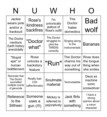 Doctor Who Series 1 Rewatch Let's Goooo Bingo Card