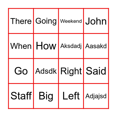 Sight Words Bingo Card