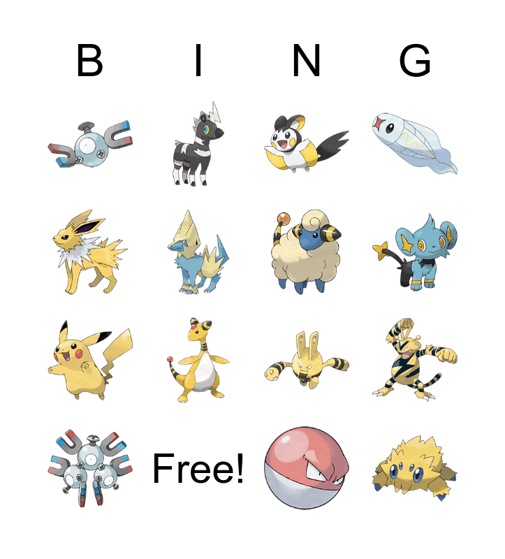 Pokemon - Electric Type Bingo Card