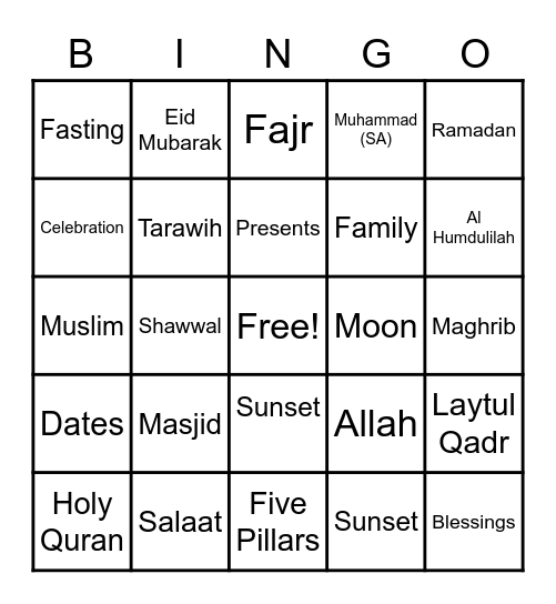 'EID BINGO Card