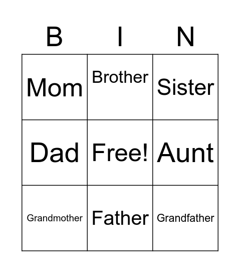 Family Bingo Card