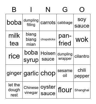 Chinese Cooking Bingo Card