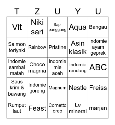 Bingo with mamat Bingo Card