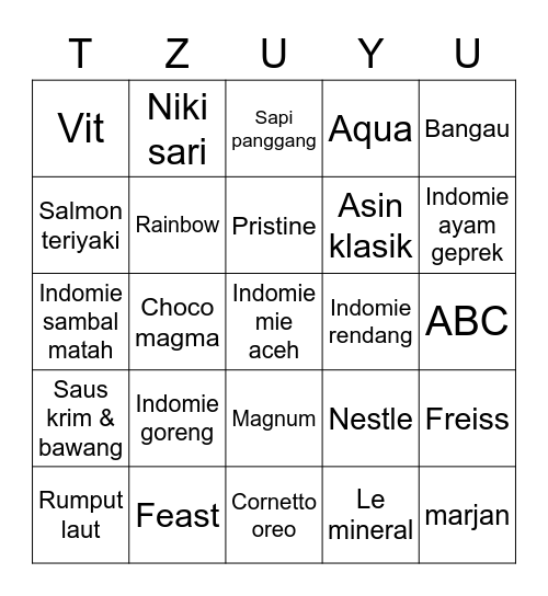 Bingo with mamat Bingo Card