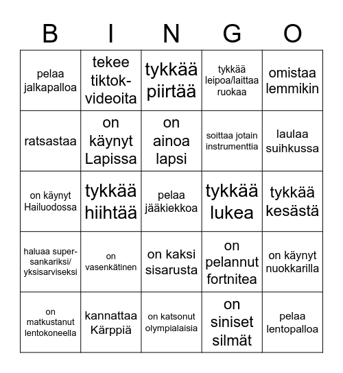 Tutustumisbingo Card