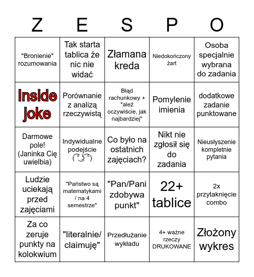 Bingo Janinkowe Bingo Card