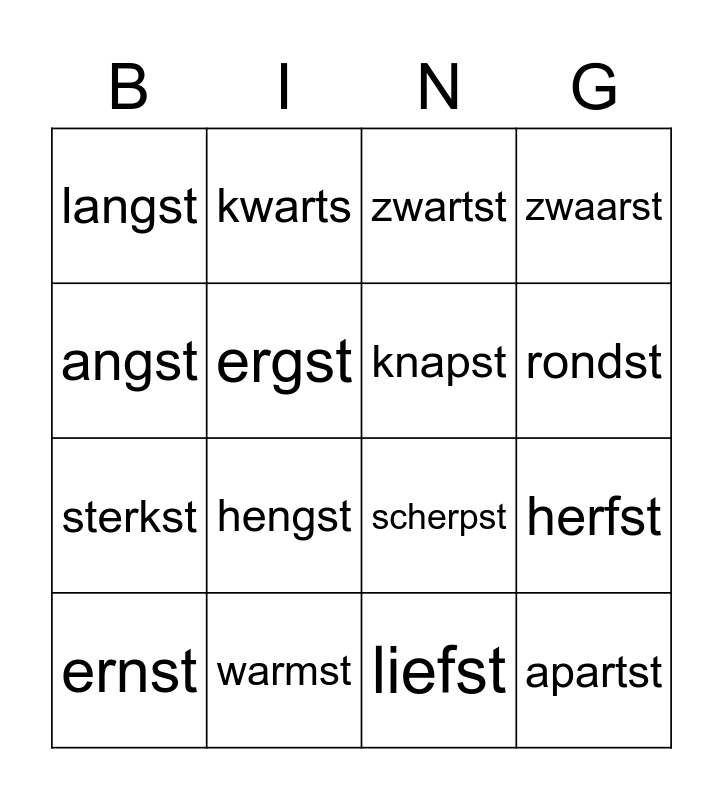 Woorden bingo Card