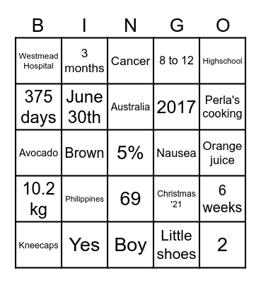 Baby Rad Bingo Card