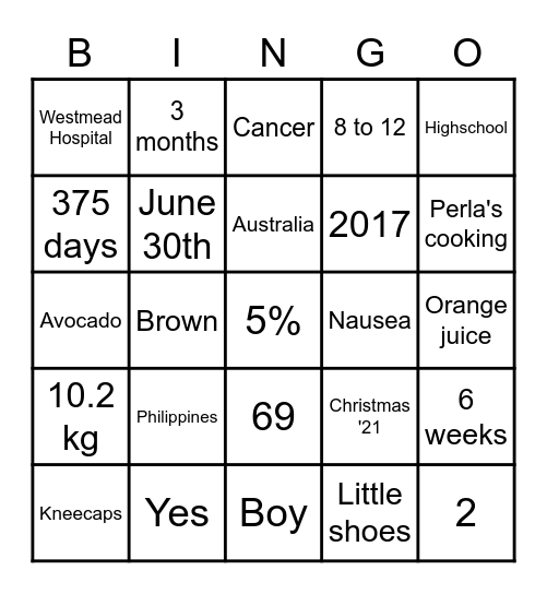 Baby Rad Bingo Card