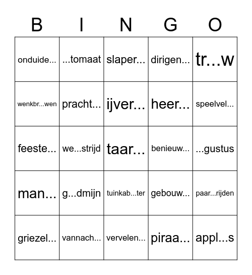 Oefenen dictee na thema 8 Bingo Card