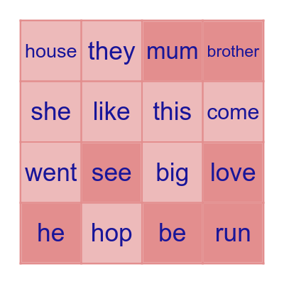 Sight words bingo Card