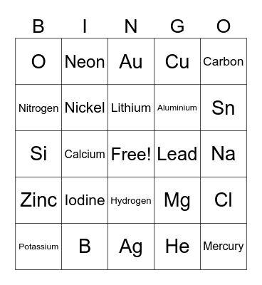 Periodic Table Bingo Card