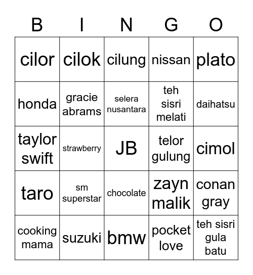hüi Bingo Card