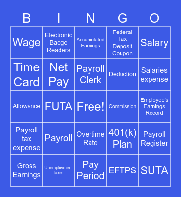 Payroll and Payroll Taxes Bingo Card