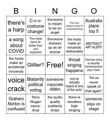 Ben's Eurovision Bingo 1 Bingo Card