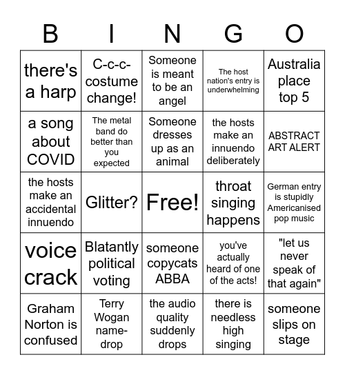 Ben's Eurovision Bingo 1 Bingo Card