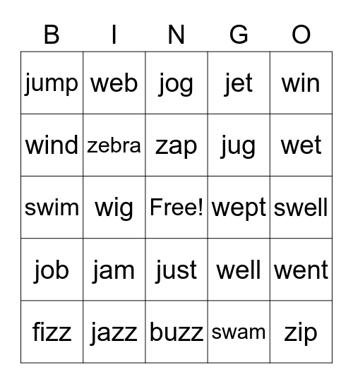 Levels 1 & 2 B Bingo Card