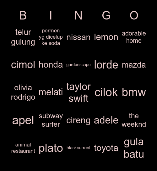 j Bingo Card