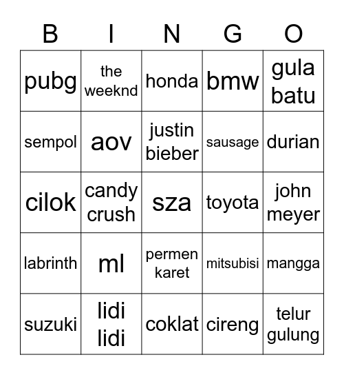 joj Bingo Card