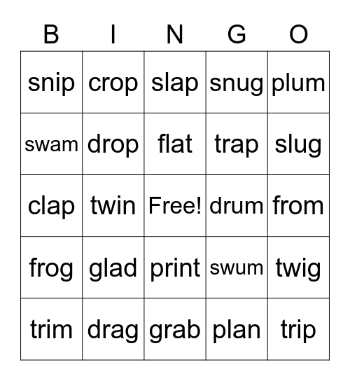 Groups 1-3 Bingo Card