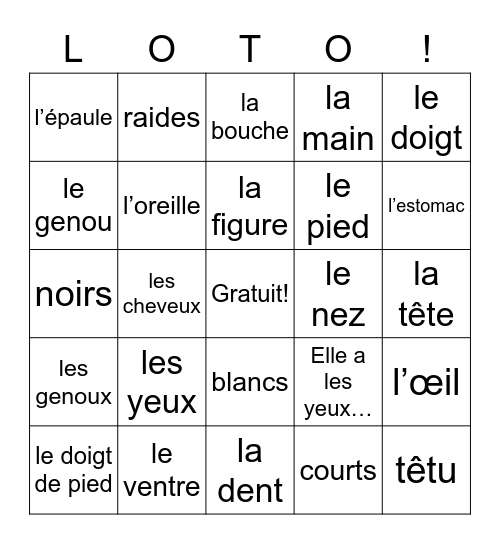Ch. 4.3 Vocab, Français Bingo Card