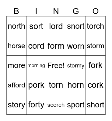 Group 4 "or" words Bingo Card