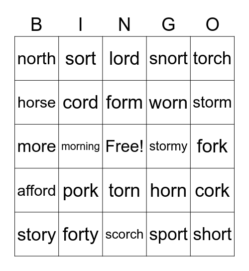 Group 4 "or" words Bingo Card