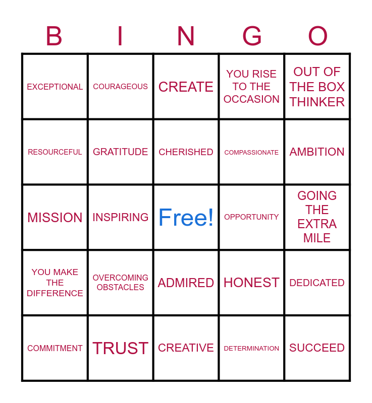 Employee Recognition Bingo Card
