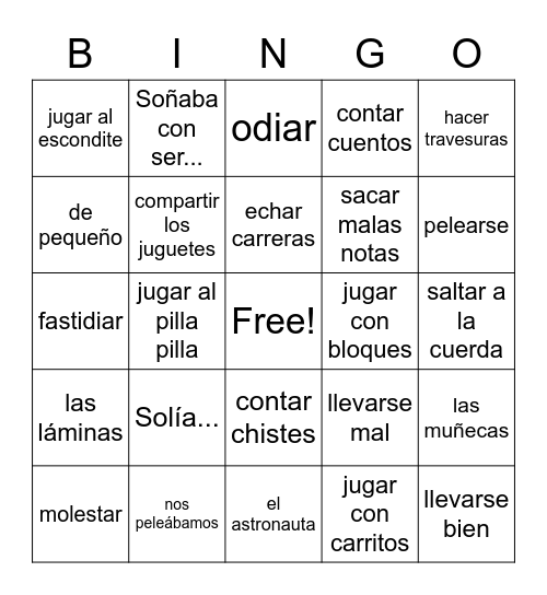Recuerdos Vocab 1 Bingo Card